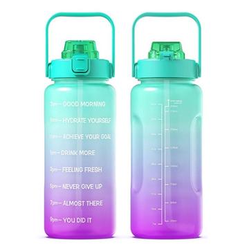 2.2L Waterfles BPA-vrije sportdrinkfles met rietje en tijdsaanduiding Sportieve motiverende waterkan - Groen / Paars