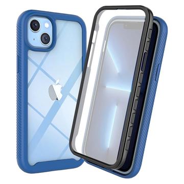 360 Protection Series iPhone 14 Plus Case - Donkerblauw / Doorzichtig