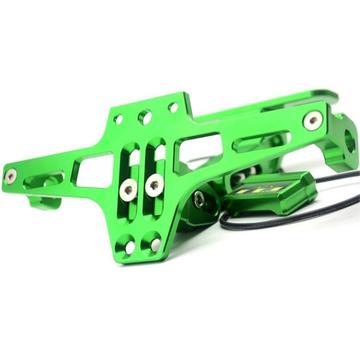 Verstelbare CNC aluminium Alloy Motorfiets kentekenplaathouder fiets licht telescopische beugel met LED-licht - Groen