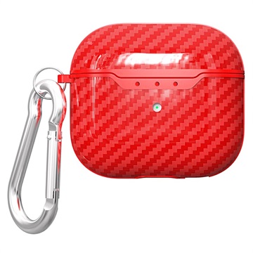 AirPods 3 TPU Case met Karabijnhaak - Koolstofvezel - Rood