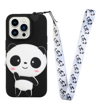 Cartoon Design iPhone 14 Pro TPU Hoesje met Ritssluiting - Panda