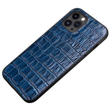 Crocodile Series iPhone 14 Pro Leren Gecoate Hoesje - Blauw