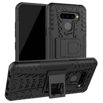 Antislip LG Q60 Hybrid Case met Standaard - Zwart