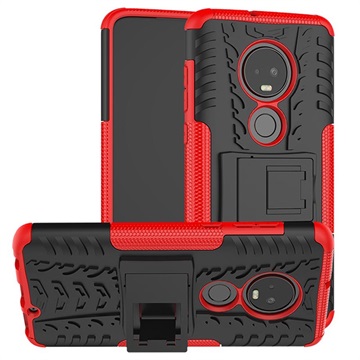 Motorola Moto G7 Anti-Slip Hybride Hoesje met Standaard - Rood / Zwart