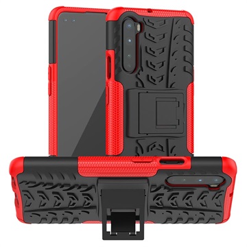 OnePlus Nord Hybride Anti-Slip Hoesje met Standaard - Rood / Zwart