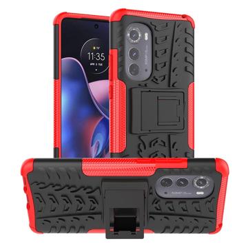 Antislip Motorola Edge (2022) Hybrid Case met Standaard - Rood / Zwart