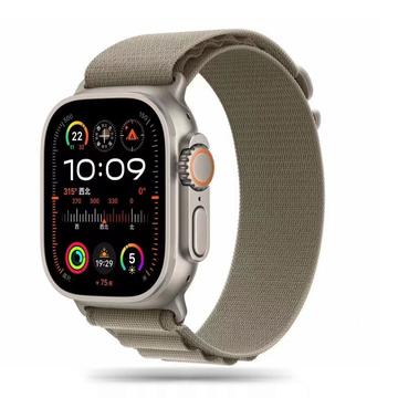 Apple Watch Series Ultra 2/Ultra/9/8/SE (2022)/7/SE/6/5/4/3/2/1 Tech-Protect Nylon Pro Bandje - 49mm/45mm/44mm/42mm - Titaan / Olijf