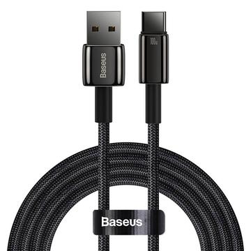 Baseus Tungsten Gouden USB-A Naar USB-C Snellaad Kabel - 100W - 1 Meter zwart Kabel