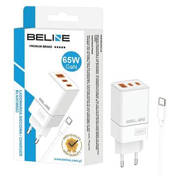 Beline BLN3CW65C GaN 65W Wandoplader met USB-C kabel - 2xUSB-C, USB-A - Wit