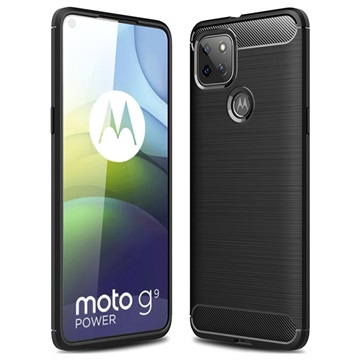 Motorola Moto G9 Power Geborsteld TPU Hoesje - Koolstofvezel - Zwart