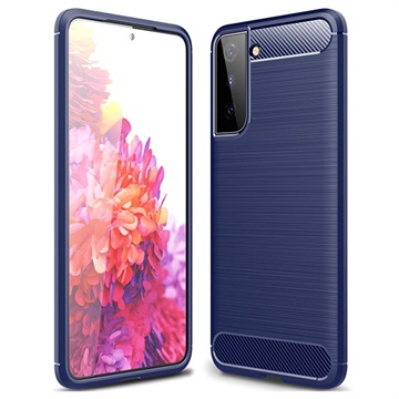 Samsung Galaxy S21+ 5G Geborsteld TPU Hoesje - Koolstofvezel - Blauw