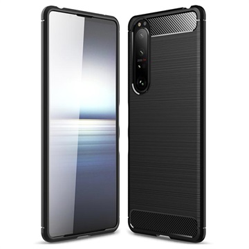 Sony Xperia 1 III Geborsteld TPU Hoesje - Koolstofvezel - Zwart