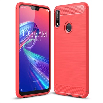 Geborsteld TPU Asus Zenfone Max Pro (M2) ZB631KL Cover - Koolstofvezel - Rood