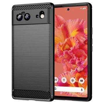 Google Pixel 6 Geborsteld TPU Hoesje - Koolstofvezel - Zwart