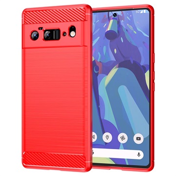 Google Pixel 6 Pro Geborsteld TPU Cover - Koolstofvezel - Rood