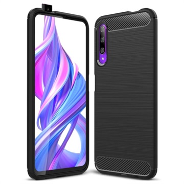 Honor 9X Pro Geborsteld TPU Hoesje - Koolstofvezel - Zwart