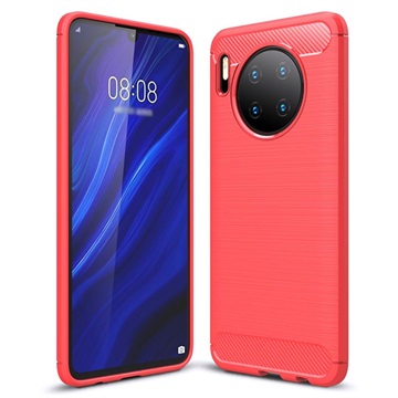 Huawei Mate 30 Geborsteld TPU Hoesje - Koolstofvezel - Rood