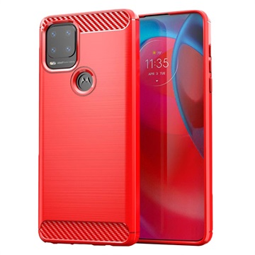 Motorola Moto G Stylus 5G Geborsteld TPU Hoesje - Koolstofvezel - Rood