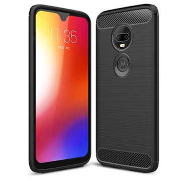 Motorola Moto G7 Geborsteld TPU Hoesje - Koolstofvezel - Zwart