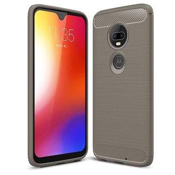 Motorola Moto G7 Geborsteld TPU Hoesje - Koolstofvezel - Grijs