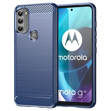 Motorola Moto G71 5G Geborsteld TPU Hoesje - Koolstofvezel - Blauw