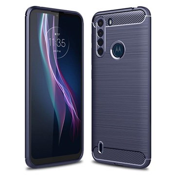 Motorola One Fusion Geborsteld TPU Hoesje - Koolstofvezel - Blauw