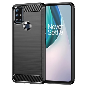 OnePlus Nord N10 5G Geborsteld TPU Hoesje - Koolstofvezel - Zwart