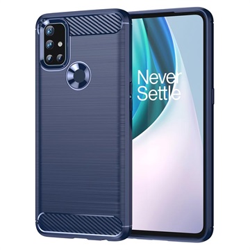 OnePlus Nord N10 5G Geborsteld TPU Hoesje - Koolstofvezel - Blauw