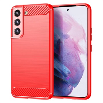 Samsung Galaxy S22+ 5G Geborsteld TPU Cover - Koolstofvezel - Rood