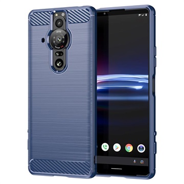 Sony Xperia Pro-I Geborsteld TPU Hoesje - Koolstofvezel - Blauw