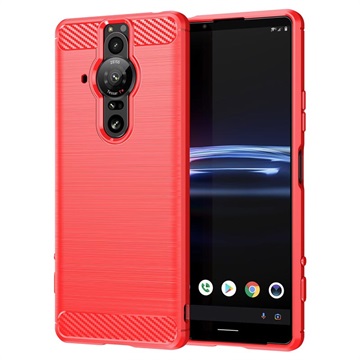 Sony Xperia Pro-I Geborsteld TPU Hoesje - Koolstofvezel - Rood