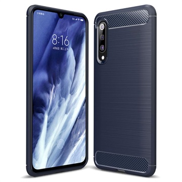 Xiaomi Mi 9 Pro Geborsteld TPU Hoesje - Koolstofvezel - Donkerblauw