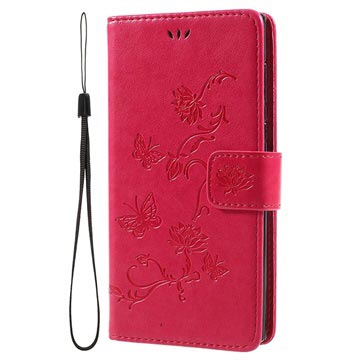 Sony Xperia L1 Butterfly Wallet Hoesje - Felroze