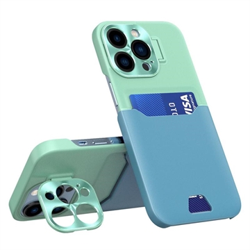 CamStand iPhone 14 Pro Cover met Creditcardvak - Mintgroen / Lichtblauw