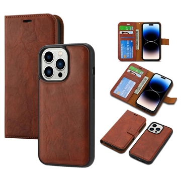 iPhone 14 Pro Magnetisch Afneembare Wallet Case - Bruin