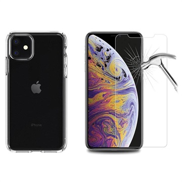 iPhone 11 Case met 2x Screenprotector van Gehard Glas - Doorzichtig