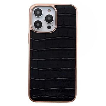 rocodile Series iPhone 14 Pro Max Leren Gecoate Case - Zwart