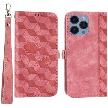 Rhombus Serie iPhone 14 Pro Portemonnee Hoesje - Roze