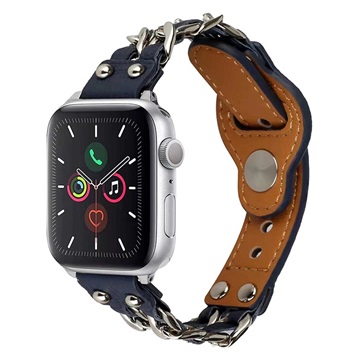 Apple Watch Series 8/SE (2022)/7/SE/6/5/4/3/2/1 Leren Band met Ketting - 41mm/40mm/38mm - Blauw