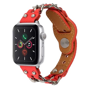 Apple Watch Series 8/SE (2022)/7/SE/6/5/4/3/2/1 Leren Band met Ketting - 41mm/40mm/38mm - Rood