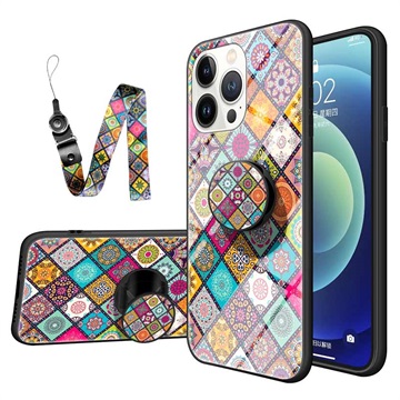 Geruit Patroon iPhone 14 Pro Hybride Hoesje - Kleurrijke Mandala