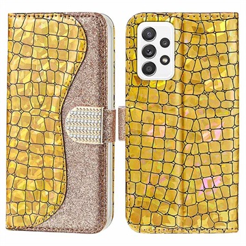 Croco Bling Series Samsung Galaxy A53 5G Wallet Case - Goud