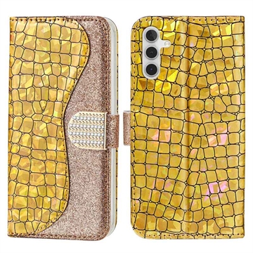 Croco Bling Series Samsung Galaxy A34 5G Portemonnee Hoesje - Goud