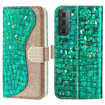 Croco Bling Series Samsung Galaxy S22 5G Wallet Case - Groen