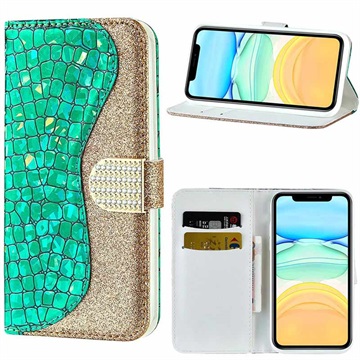 Croco Bling Series iPhone 13 Wallet Case - Groen