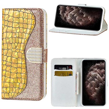 Croco Bling Series iPhone 13 Pro Max Wallet Case - Goud