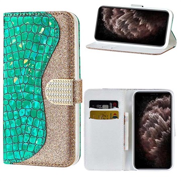 Croco Bling Series iPhone 13 Pro Max Wallet Case - Groen