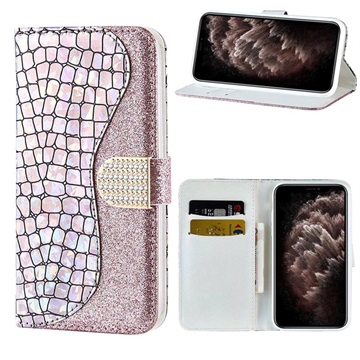 Croco Bling Series iPhone 13 Pro Max Wallet Case - Rose Gold