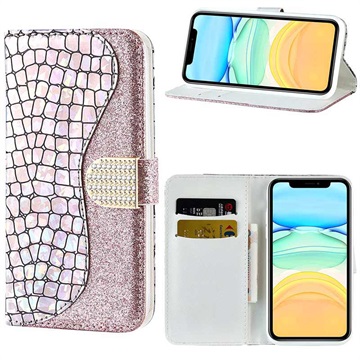 Croco Bling Series iPhone 13 Wallet Case - Rose Gold