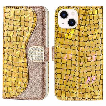 Croco Bling Series iPhone 14 Wallet Case - Goud